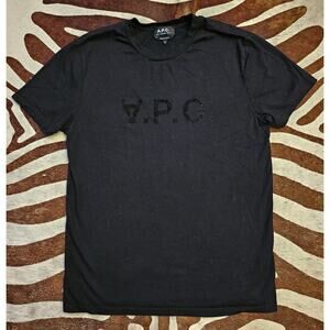 A.P.C. Black T-Shirt with Upside Down Velvet Logo Sz S